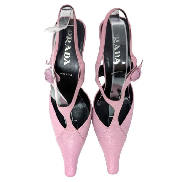 Prada Pink Leather Slingback Heels Size 40.5 - Picture 3 of 8